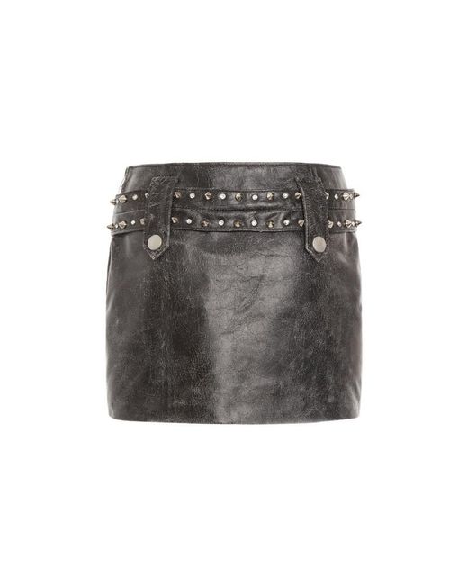 Alessandra Rich Gray Belted Leather Miniskirt