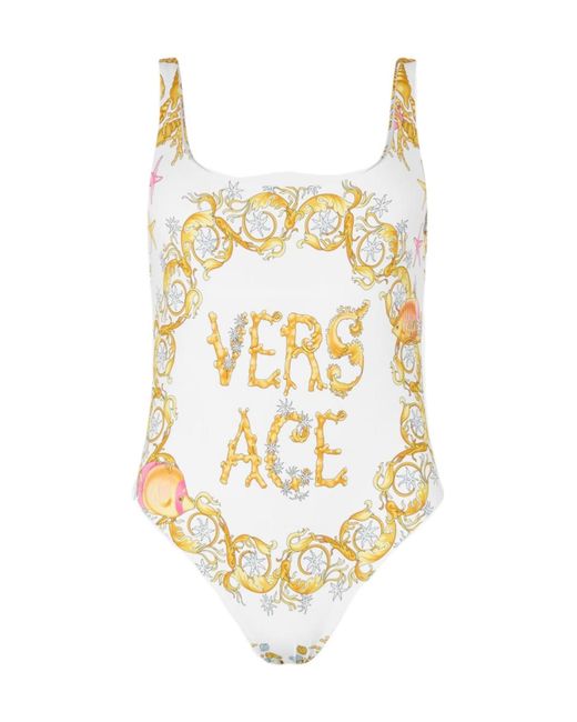 Versace Metallic Scoop Neck Swimsuit, Scoop Neck Design
