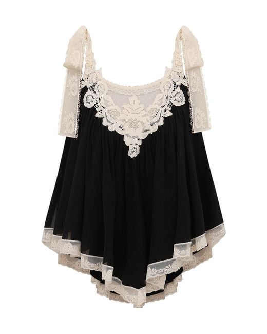 Zimmermann Black Roselight Lace Trim Top