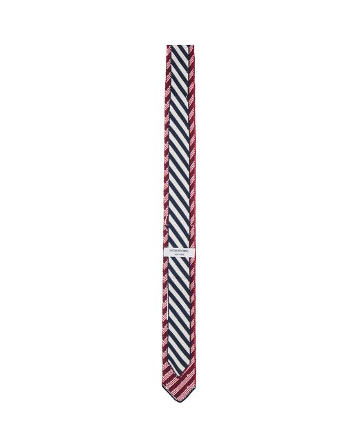 Thom Browne White Sailboat-Jacquard Pinstripe Tie for men