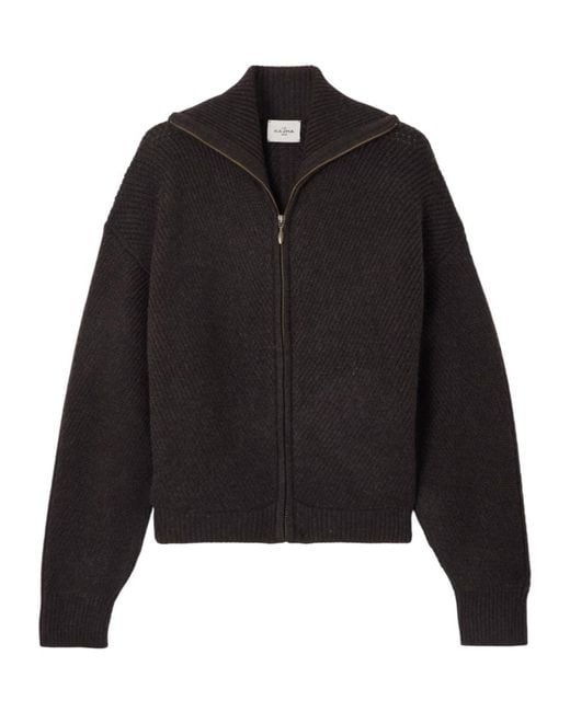 LeKasha Black Torsby Ribbed Organic Cashmere Cardigan