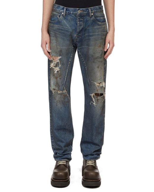 Rick Owens Blue Distressed Jeans for men