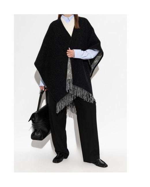 Jimmy Choo Black Reversible Fringe Cape
