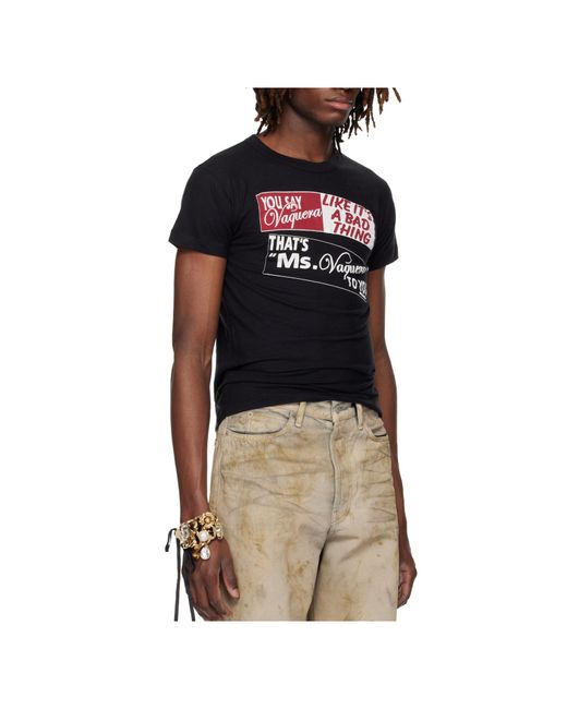 VAQUERA Black Print-Detail Cotton T-Shirt for men