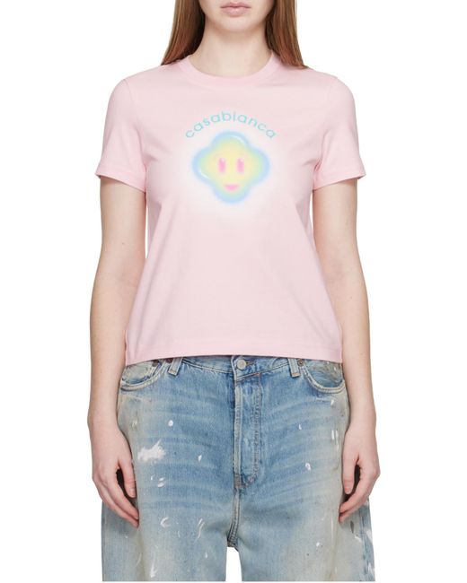 Casablanca Pink Logo Printed Crewneck T-Shirt