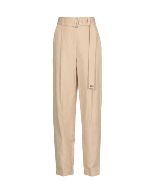 MSGM Natural Belted Straight-Leg Trousers