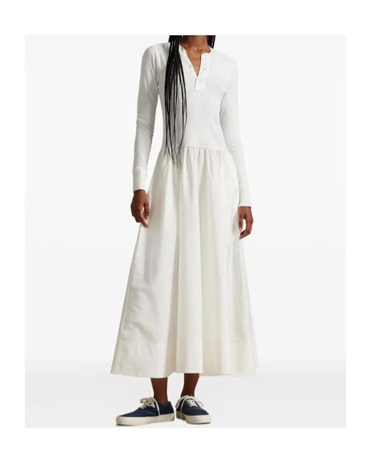 Polo Ralph Lauren White Henley Knit Panel Dress