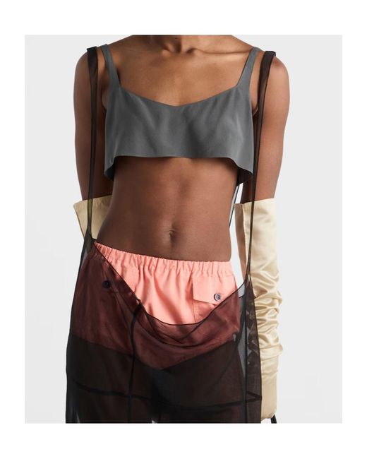 Prada Gray Crepe De Chine Top