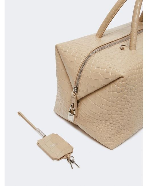 Max Mara Natural Croc-Embossed Large Shoulder Bag