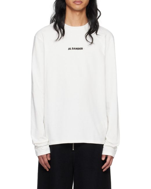 Jil Sander White Logo Printed Long-Sleeved T-Shirt for men