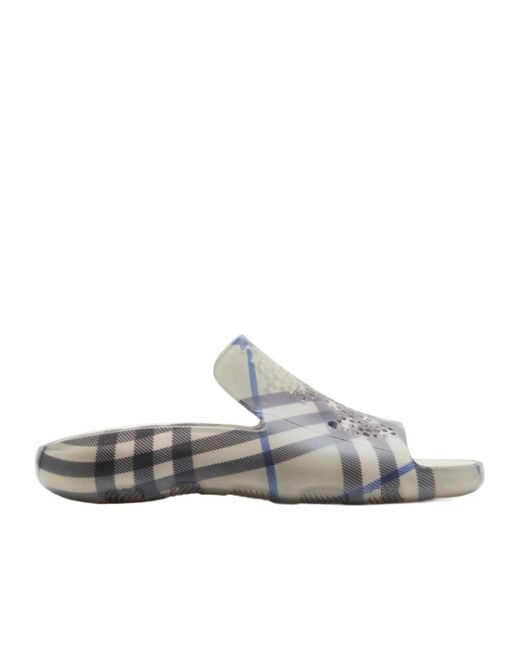 Burberry White Stingray Checked Equestrian Knight Motif Slides for men