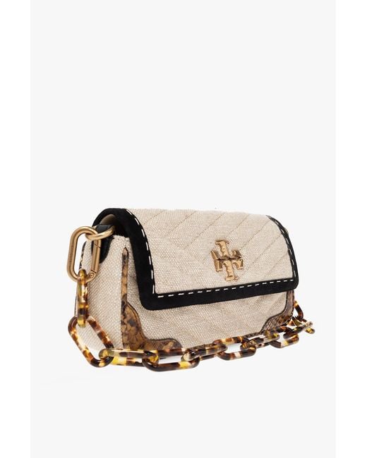 Tory Burch Natural Small Kira Mixed-Media Shoulder Bag