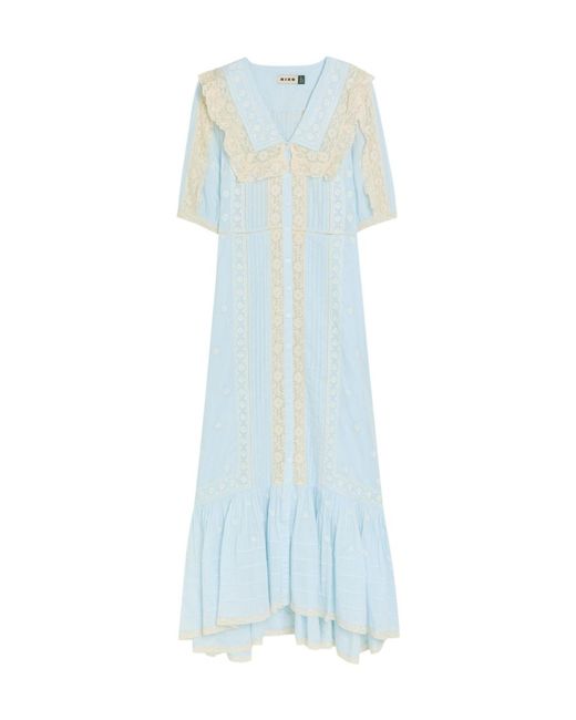 Rixo Blue Lace-Trim Cotton Midi Dress