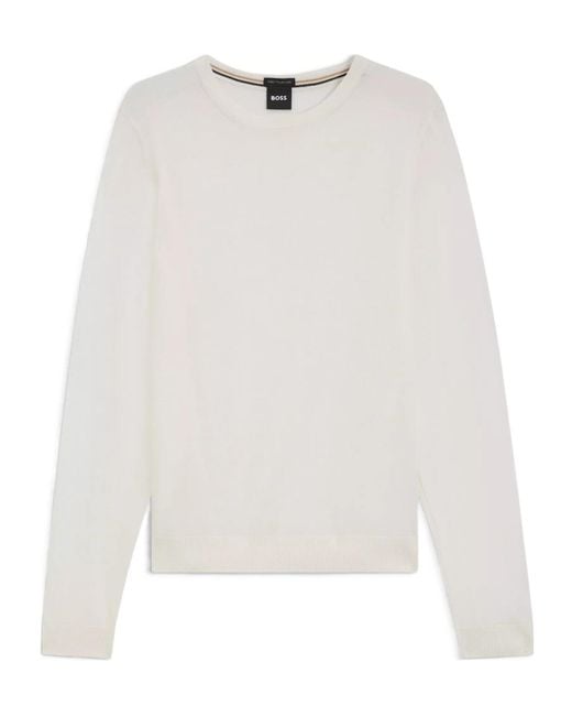Boss White Leno Knit Jumper for men