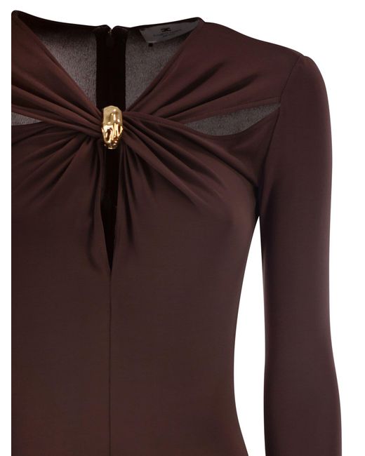 Elisabetta Franchi Brown Embellished Jersey Dress
