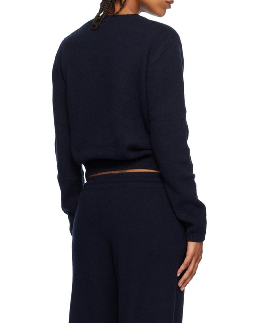 Sporty & Rich Blue Embroidered-Logo Cashmere Jumper for men