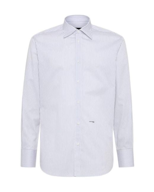 DSquared² White Striped Long-Sleeved Shirt for men