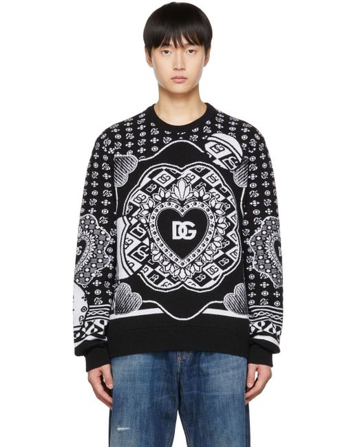 Dolce & Gabbana Black Logo-Intarsia Knit Jumper for men
