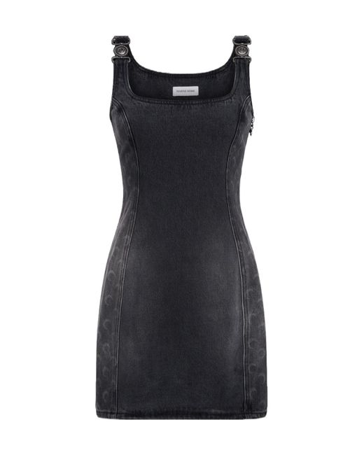 MARINE SERRE Black Moon Laser Denim Sleeveless Mini Dress