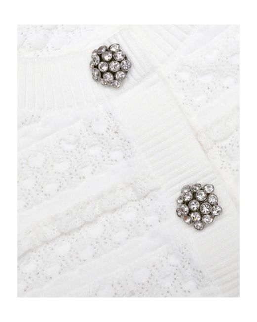 Self-Portrait White Pointelle Diamante Cardigan