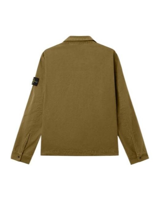 Stone Island Green Logo Patch Zip-Up Shirt Jacket for men