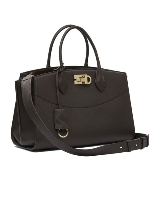 Ferragamo Black Double Handle Tote Bag