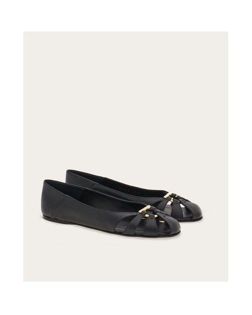 Ferragamo Black Ferragamo Round Toe Slip-On Flat Shoes