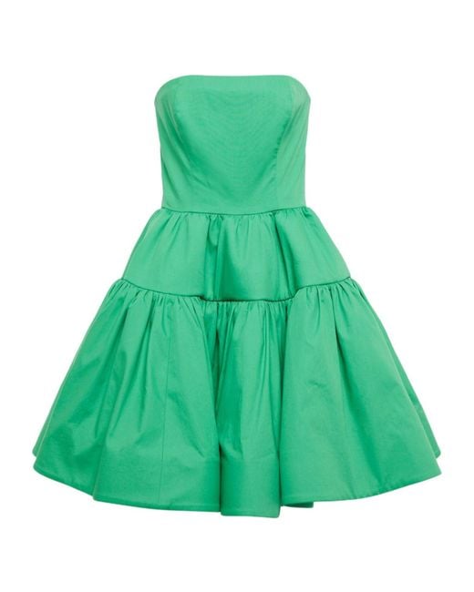 Oscar de la Renta Green Strapless Cotton Minidress