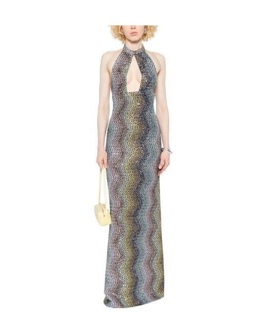 Missoni Gray Halterneck Knitted Dress