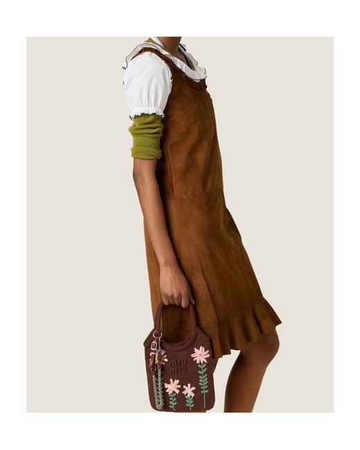Miu Miu Brown Waxed Suede Dress