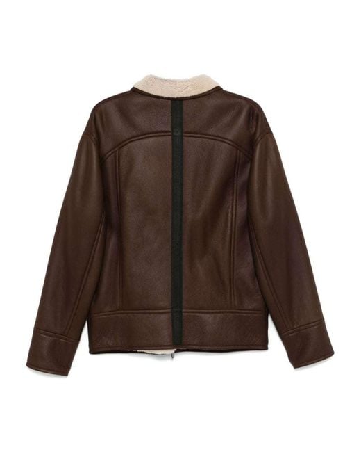 Ferrari Brown Zippered Leather Jacket for men