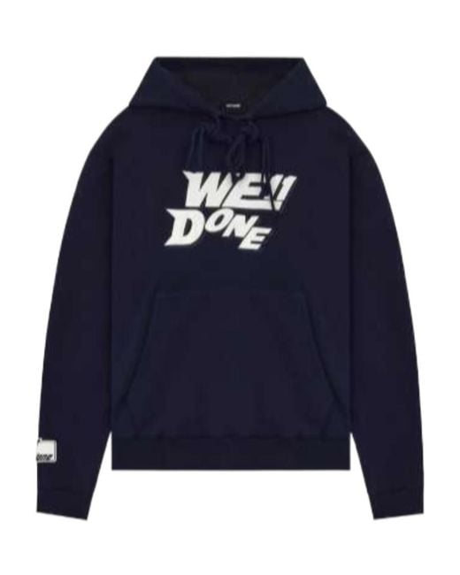 we11done Blue Logo-Print Pullover Hoodie for men