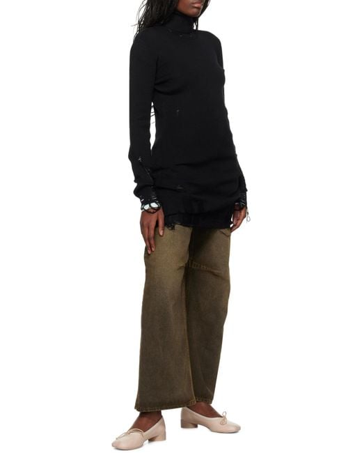 MM6 by Maison Margiela Black Roll Neck Distressed Mini Dress