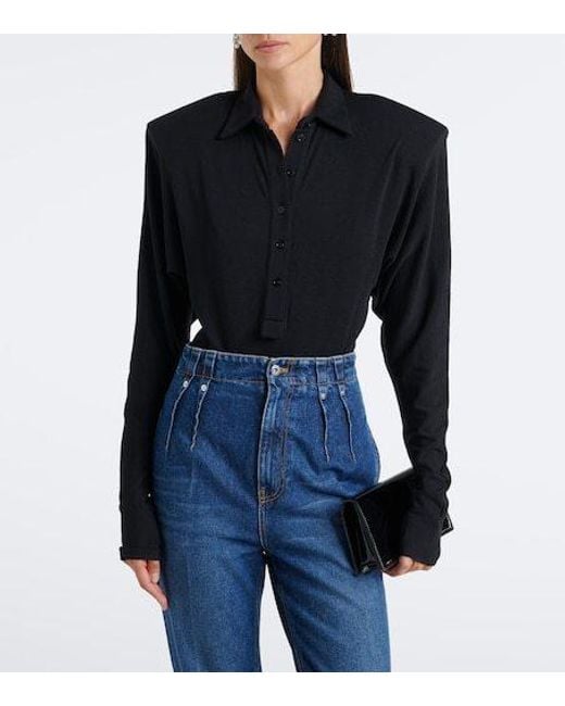 Mugler Black Wool-Blend Polo Sweater
