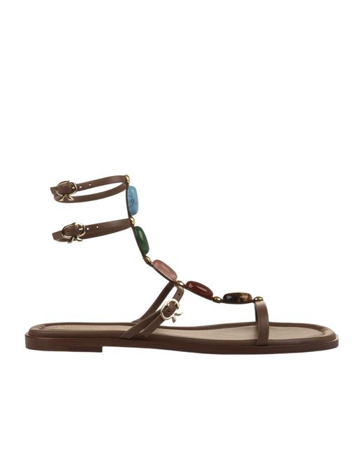 Gianvito Rossi Brown Shanti Embellished Flat Sandals