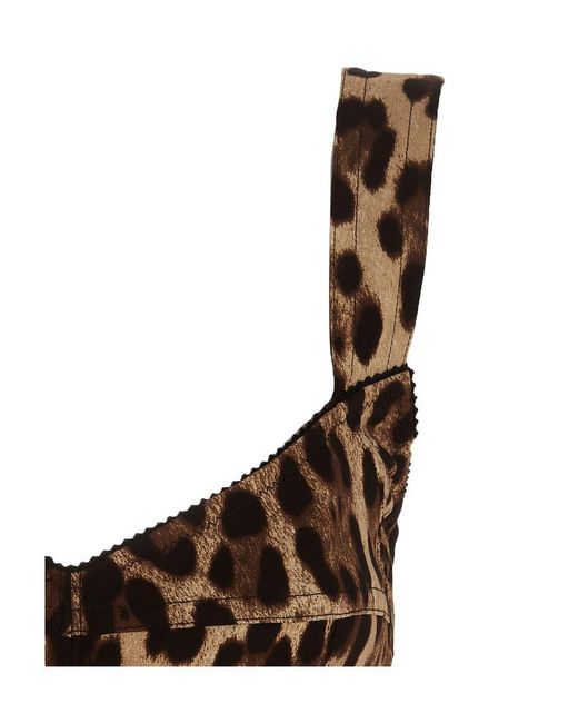Dolce & Gabbana Brown Leopard Printed Cropped Bustier Top