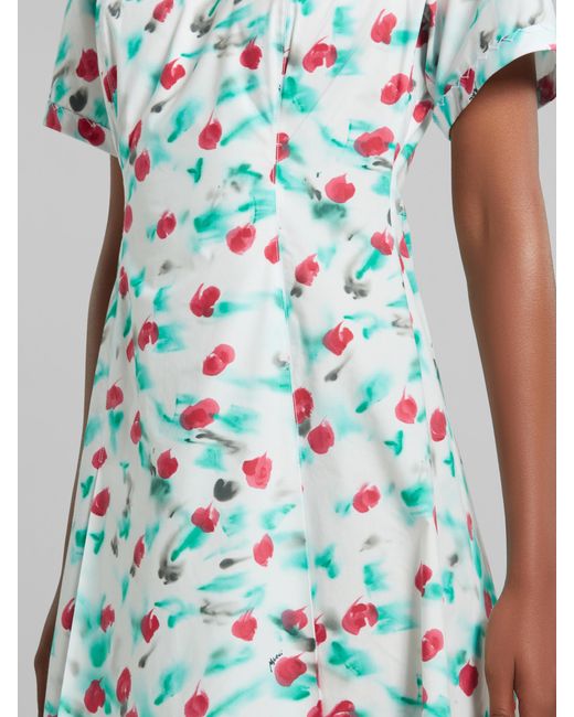 Marni Blue Floral Printed Short-Sleeved Midi Dress