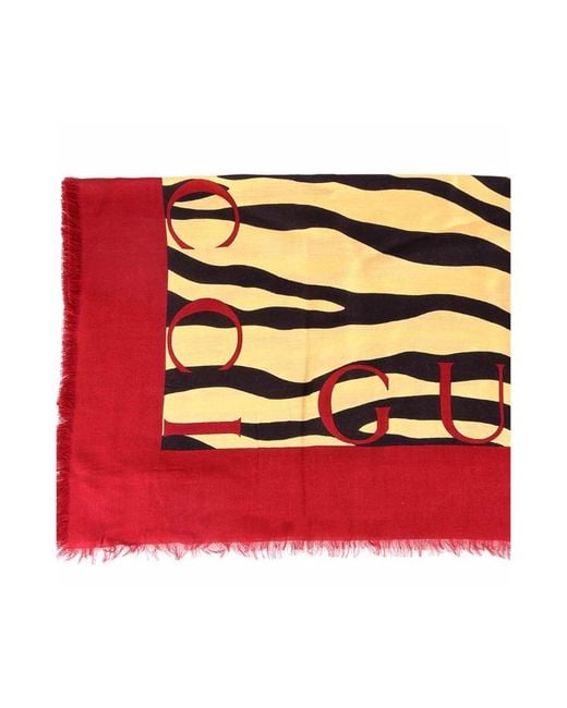 Gucci Red Tiger Print Scarf