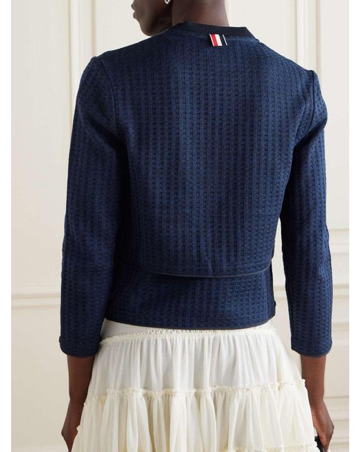 Thom Browne Blue Signature 4-Bar Cropped Cardigan