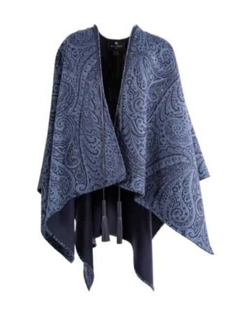 Etro Blue Paisley Jacquard Poncho
