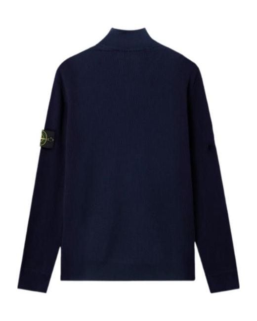 Stone Island Blue Logo Patch Zip-Up Jumper for men