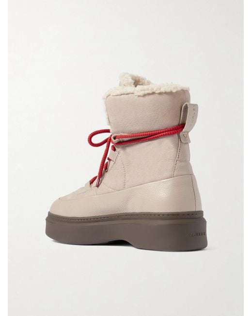 Varley Brown Leather Shearling Lined Lace-Up Platform Ankle Boots