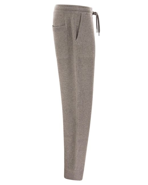 Brunello Cucinelli Gray Cashmere English Rib Knit Joggers for men