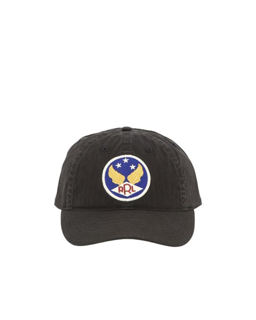 RRL Black Logo Patch Cap for men