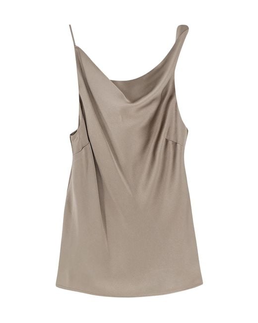 Alysi Brown Asymmetric Draped Strap Top