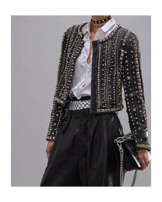 R13 Black Embellished Cropped Jacket