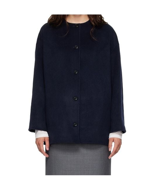 Loulou de Saison Blue Cropped Coat With A Round Neck