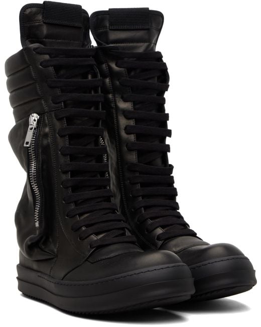 Rick Owens Black Lace-Up High-Top Casual Shoes for men