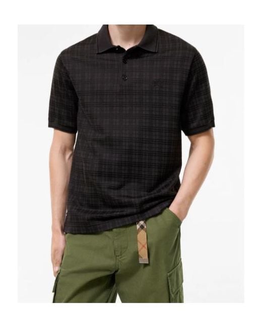 Burberry Black Check Cotton Blend Polo Shirt for men