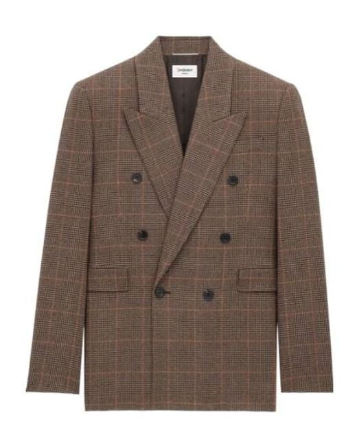 Saint Laurent Brown Prince De Galles Wool Blazer for men